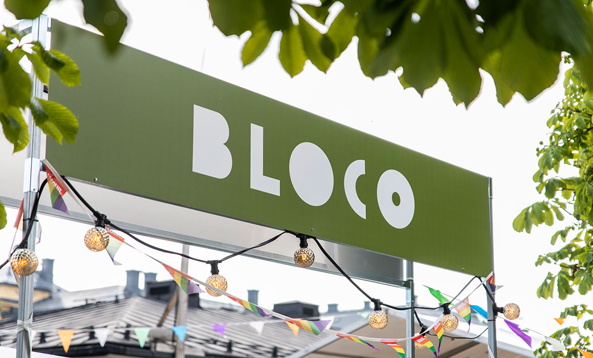 Bild på en skylt där det står BLOCO